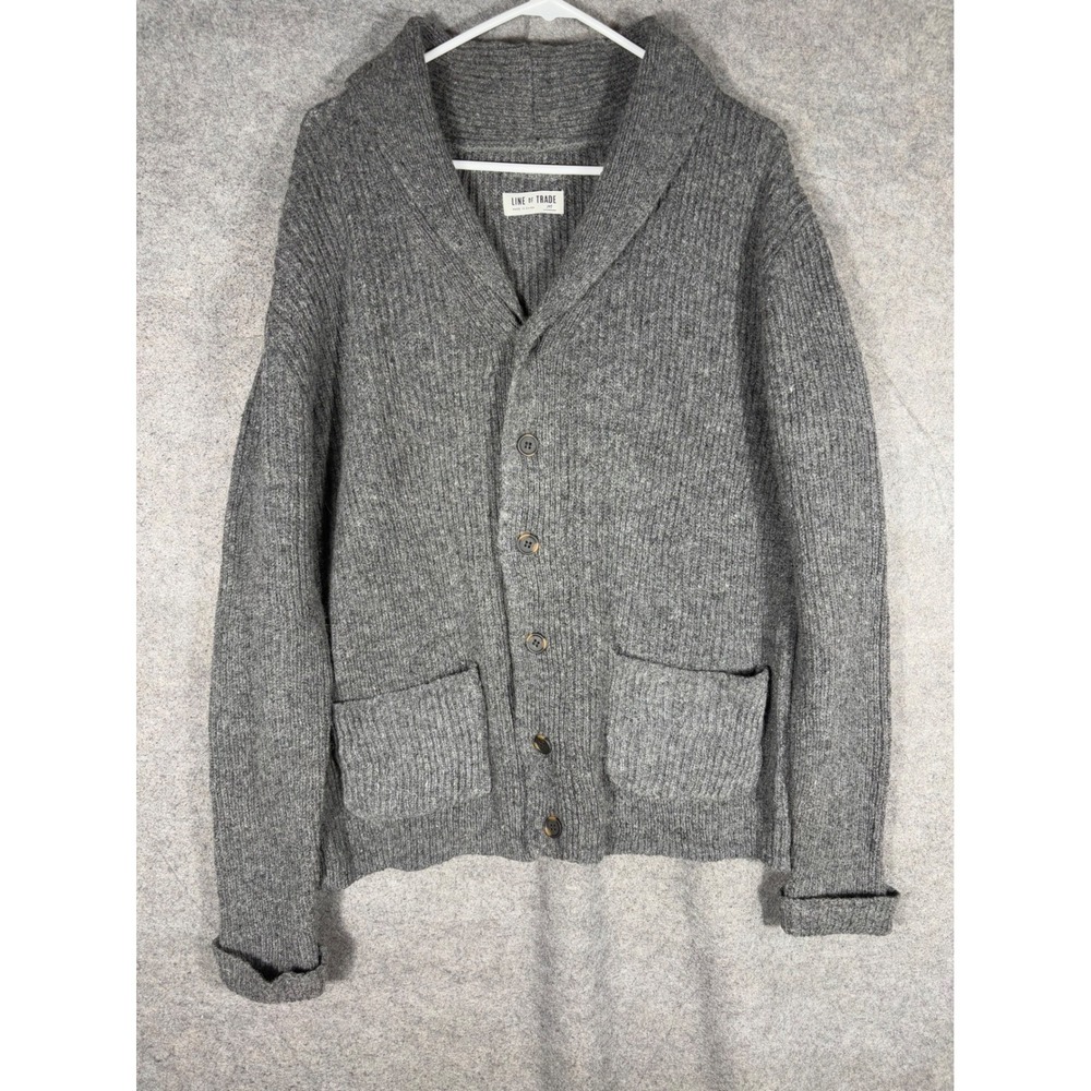 Line of Trade Mens Shetland Wool Shawl Collar Cardigan Sweater Grey Medium‎